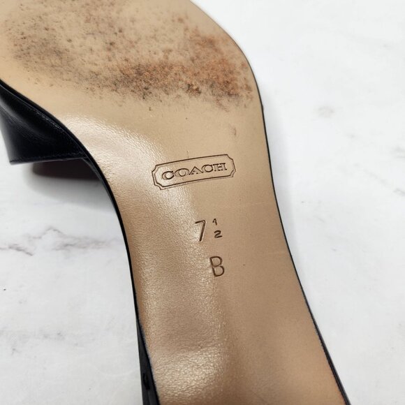 Coach Black Leather Kitten Heel Black Slide Sandals Heels Y2K 90s Women's 7.5 - Picture 8 of 9